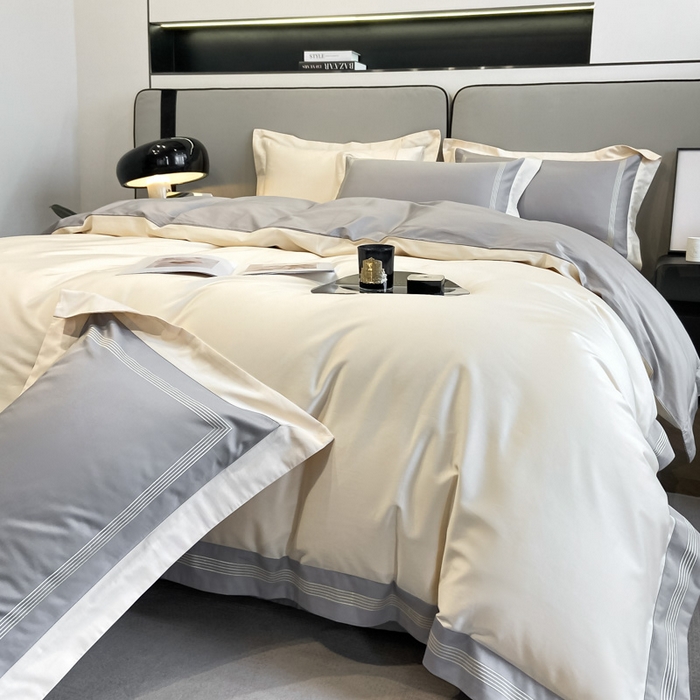 91家纺网 家纺一手货源 找家纺 桃园 2025新款纯棉全棉长绒棉刺绣绣花高端礼盒四件套-莱卡 莱卡奶昔白