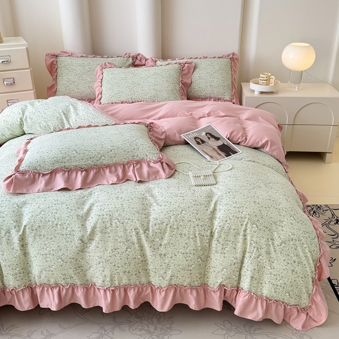 91家纺网 家纺一手货源 找家纺 金米诺 2025新款韩版有氧针织棉双层纱四件套 秘密花园