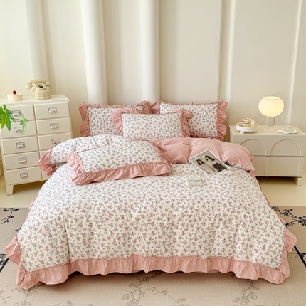 91家纺网 家纺一手货源 找家纺 金米诺 2025新款韩版有氧针织棉双层纱四件套 花境