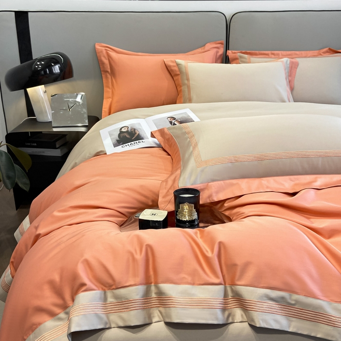 91家纺网 家纺一手货源 找家纺 桃园 2025新款纯棉全棉长绒棉刺绣绣花高端礼盒四件套-莱卡 莱卡爱玛橙