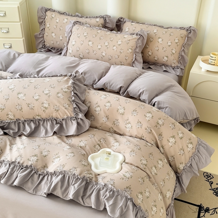 91家纺网 家纺一手货源 找家纺 金米诺 2025新款韩版有氧针织棉双层纱四件套 森语