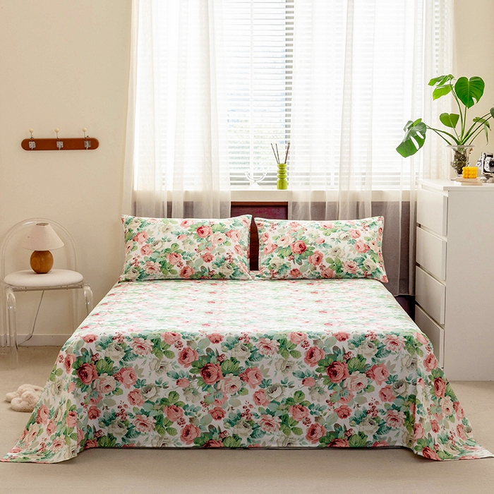 91家纺网 家纺一手货源 找家纺 绫韵 2025春夏新款ins清新卡通碎花全棉13372精梳纯棉单床单系列 浪漫花舞