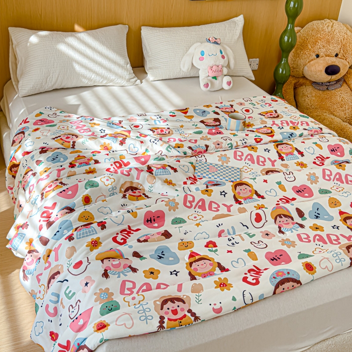 91家纺网 家纺一手货源 找家纺 品乐家纺 2025新款A类针织棉大豆被夏被夏凉被空调被学生被子 快乐女孩