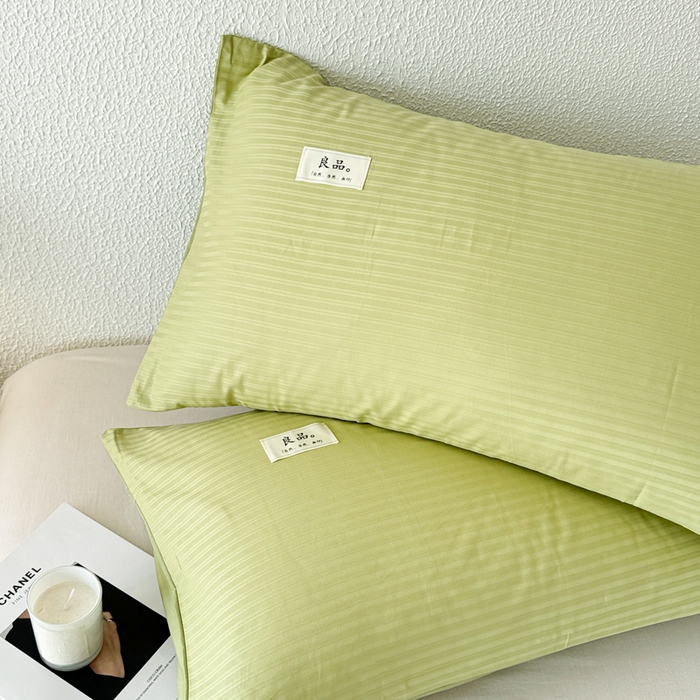 91家纺网 家纺一手货源 找家纺 眠博士 2025新款高支高密60支全棉条纹提花单枕套 枕套-提花豆绿