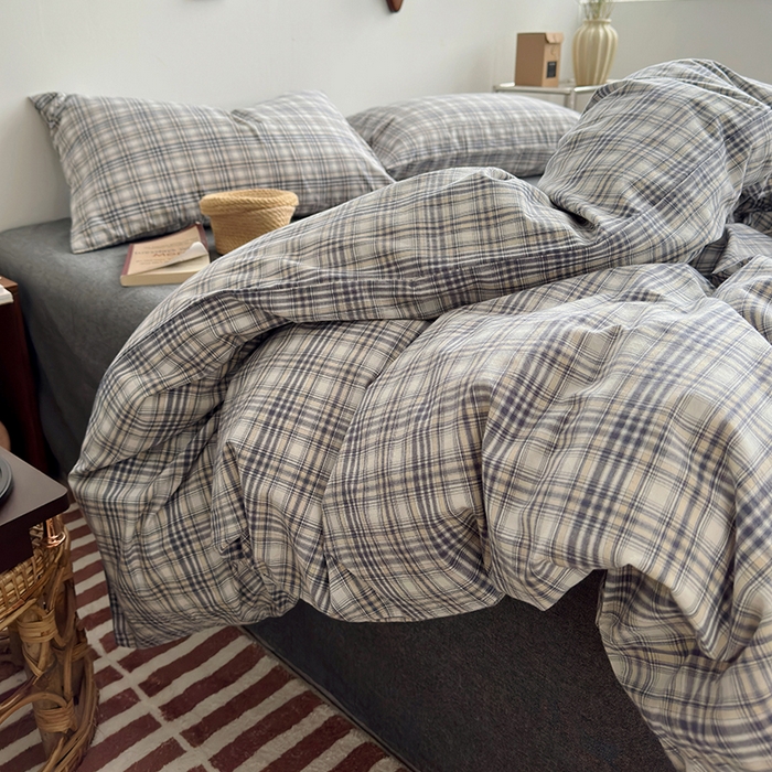 91家纺网 家纺一手货源 找家纺 水洗的故事 2025新款无印良品水洗棉四件套 灰线格