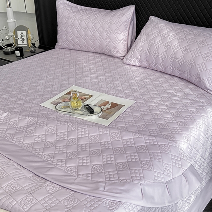 2025轻奢风A类长绒棉夹棉床盖床笠三件套纯色绗绣四季高级感纯色全棉纯棉床上用品 黛紫