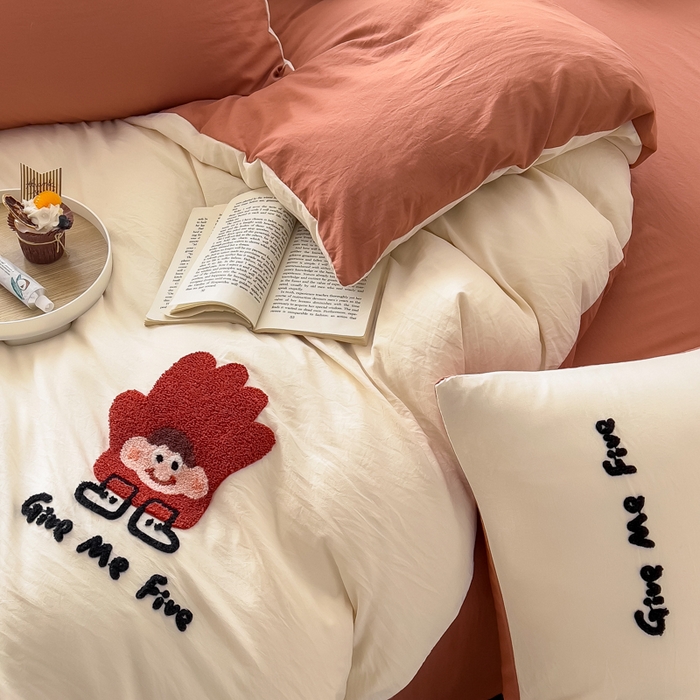 91家纺网 家纺一手货源 找家纺 宜家坊 2025新款卡通水洗棉毛巾绣四件套 手掌