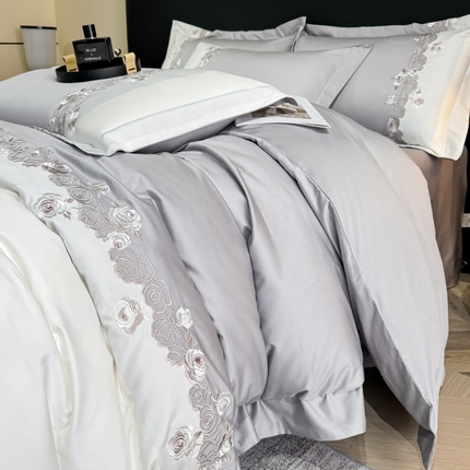 91家纺网 家纺一手货源 找家纺 （总）KA家纺 2025春夏A类纯棉全棉贡缎绣花长绒棉四件套 初见系列