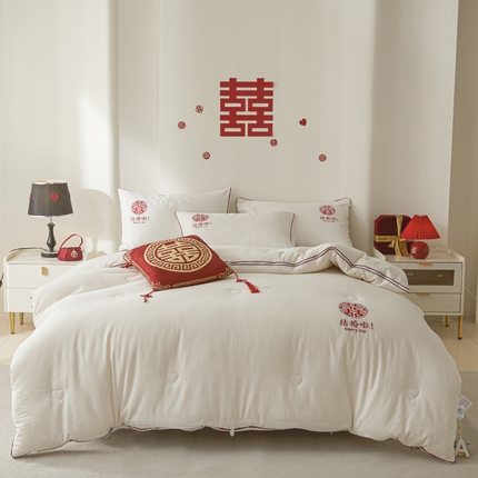 91家纺网 家纺一手货源 找家纺 （总）莱登卡奴 2025新款A类全棉水洗棉提花婚庆被芯55%大豆被系列-子母被