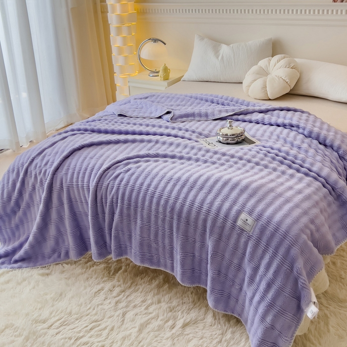 91家纺网 家纺一手货源 找家纺 宜家坊 2025新款高克重双面绒毛卡兔绒多功能毛毯 莫奈紫