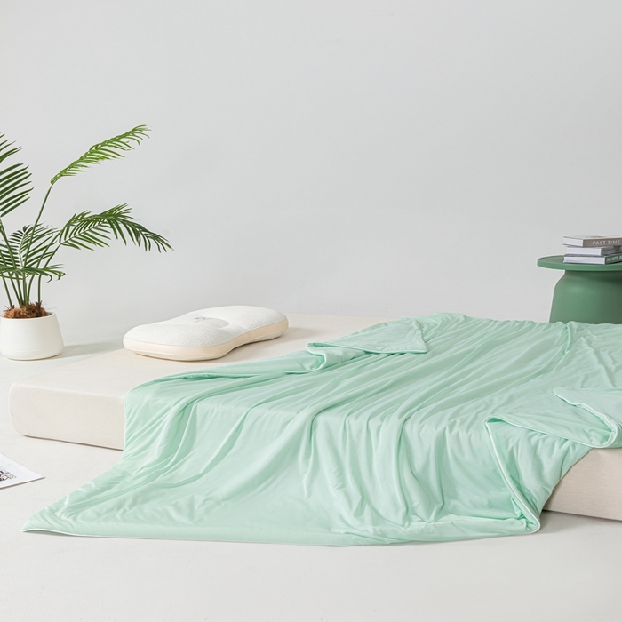 91家纺网 家纺一手货源 找家纺 鑫贝阳 2025春夏新款纯色双拼A类凉感丝夏凉被 薄荷绿