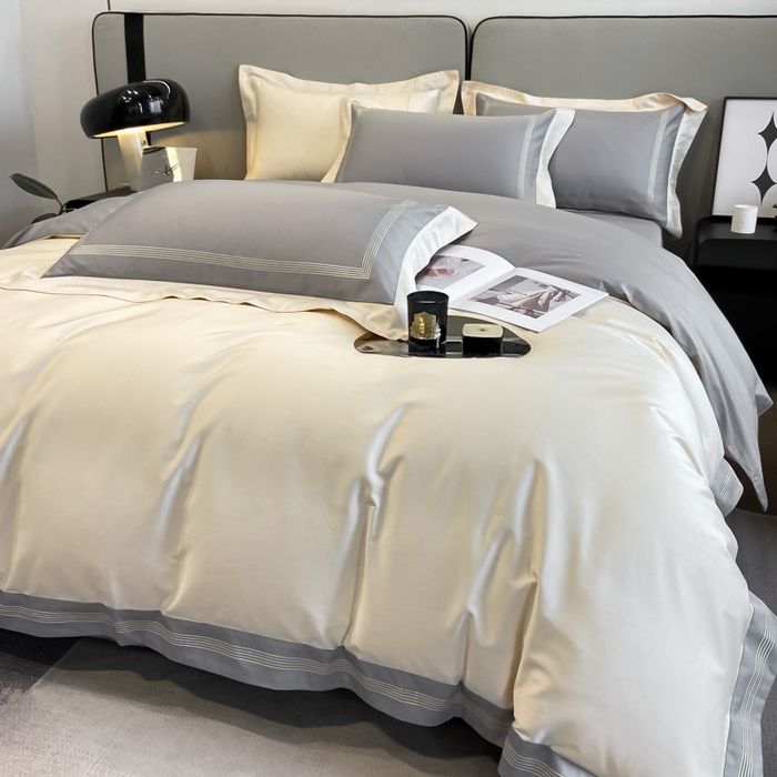 91家纺网 家纺一手货源 找家纺 桃园 2025新款纯棉全棉长绒棉刺绣绣花高端礼盒四件套-莱卡 莱卡奶昔白