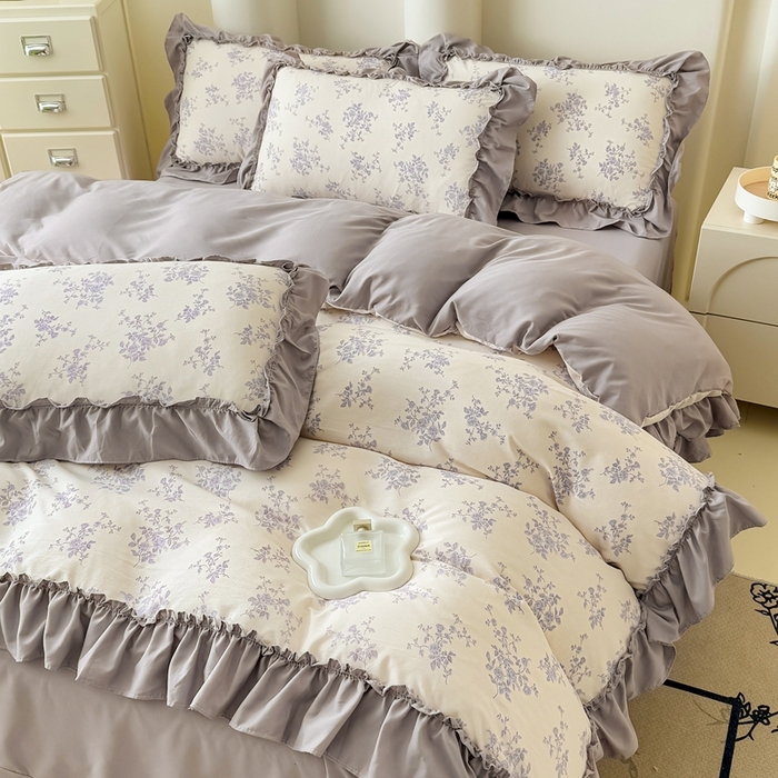 91家纺网 家纺一手货源 找家纺 金米诺 2025新款韩版有氧针织棉双层纱四件套 娜朵