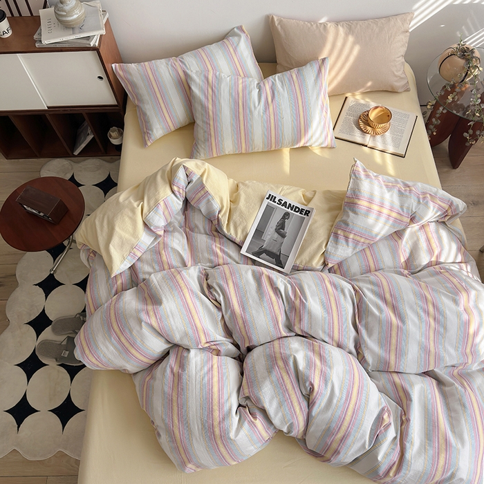 91家纺网 家纺一手货源 找家纺 水洗的故事2025新款A类AB版全棉色织水洗棉四件套 拾光