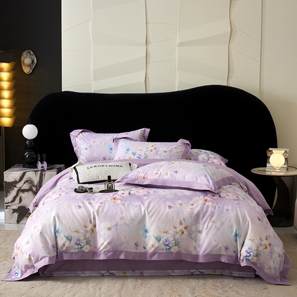 91家纺网 家纺一手货源 找家纺 薏思家纺 2025新款13376铂金棉大飞边工艺四件套水中月紫