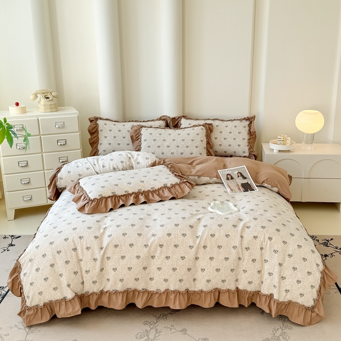 91家纺网 家纺一手货源 找家纺 金米诺 2025新款韩版有氧针织棉双层纱四件套 小确幸