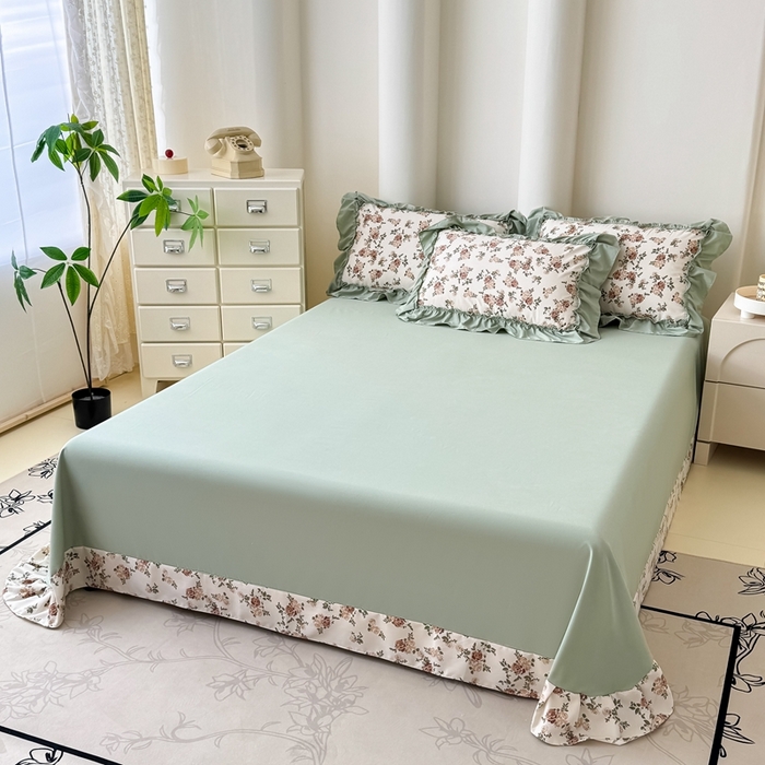 91家纺网 家纺一手货源 找家纺 金米诺 2025新款韩版有氧针织棉双层纱四件套 花田物语