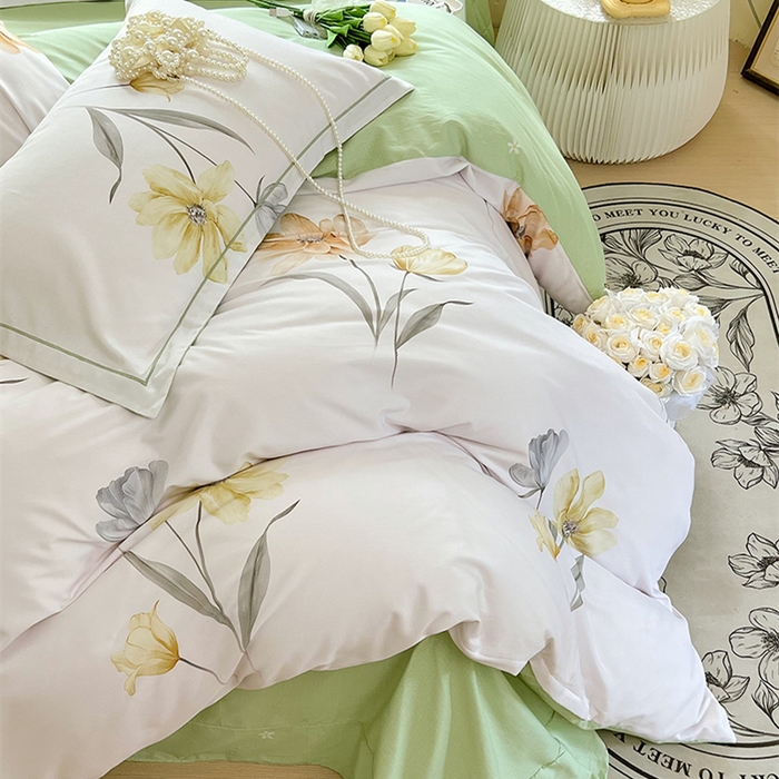 91家纺网 家纺一手货源 找家纺 梧桐树 2025新款100%全棉13372加厚印花四件套 A33春风里米白