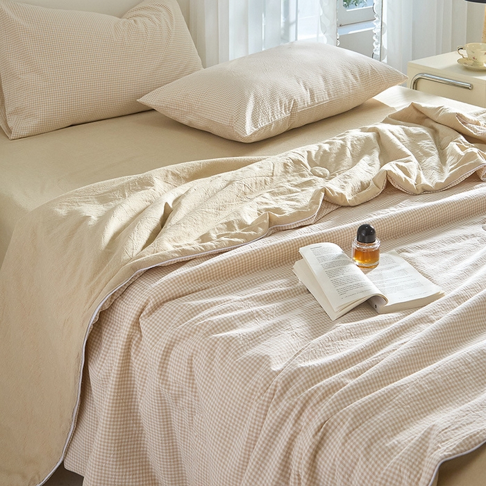 91家纺网 家纺一手货源 找家纺 2025【水洗棉大豆夏被】细格款日式无印全棉水洗棉大豆夏被良品全棉夏凉被空调被纯棉夏季被子