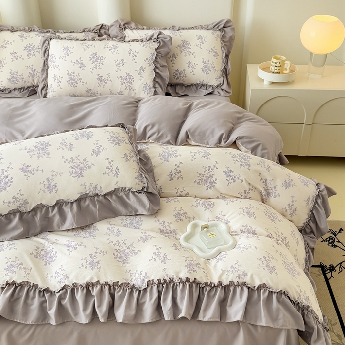 91家纺网 家纺一手货源 找家纺 金米诺 2025新款韩版有氧针织棉双层纱四件套 娜朵