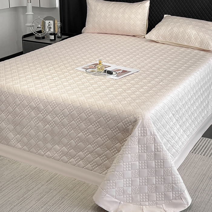 91家纺网 家纺一手货源 找家纺 2025新款A类100支长绒棉夹棉床盖三件套全棉纯棉加厚绗绣床单四季款床上用品 颜粉