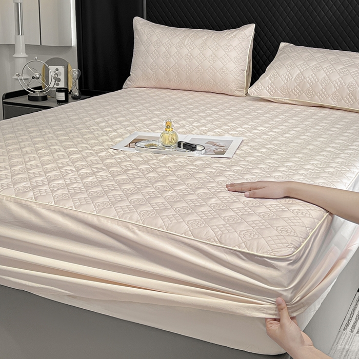 91家纺网 家纺一手货源 找家纺 （总）2025轻奢风A类长绒棉夹棉床盖床笠三件套纯色绗绣四季高级感纯色全棉纯棉床上用品