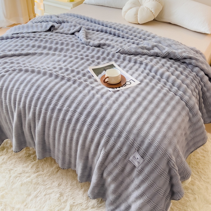 91家纺网 家纺一手货源 找家纺 宜家坊 2025新款高克重双面绒毛卡兔绒多功能毛毯 高级灰