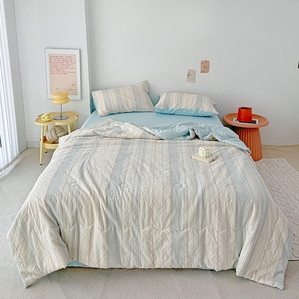 91家纺网 家纺一手货源 找家纺 静家居-简约原创家纺 2025新款A类全棉提花未来海岸夏被四件套 未来海岸-蓝