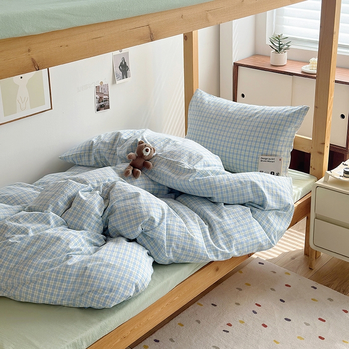 91家纺网 家纺一手货源 找家纺 水洗的故事 2025新款A类色织水洗棉学生三件套 青果-