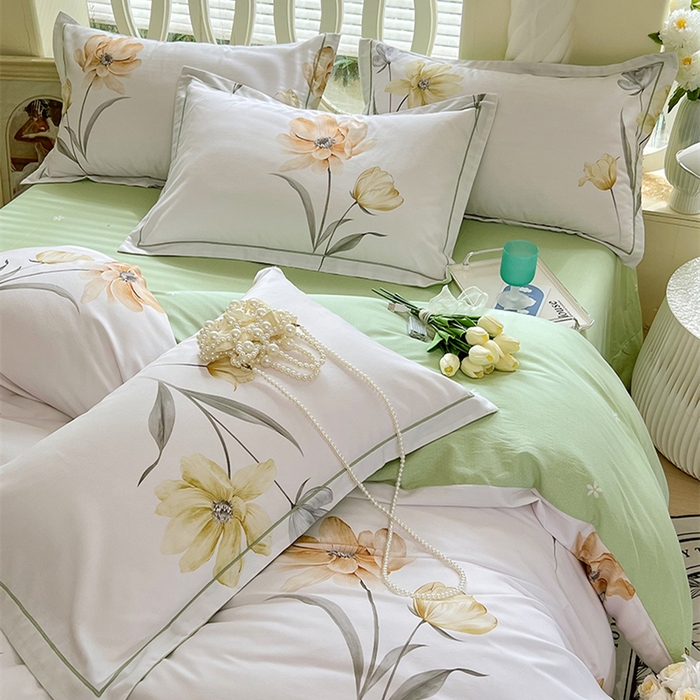 91家纺网 家纺一手货源 找家纺 梧桐树 2025新款100%全棉13372加厚印花四件套 A33春风里米白