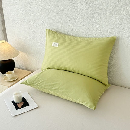 91家纺网 家纺一手货源 找家纺 眠博士 2025新款高支高密60支全棉条纹提花单枕套 枕套-提花豆绿