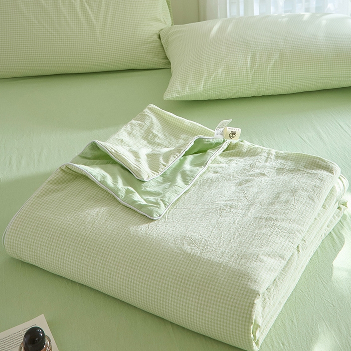 91家纺网 家纺一手货源 找家纺 2025【水洗棉大豆夏被】细格款日式无印全棉水洗棉大豆夏被良品全棉夏凉被空调被纯棉夏季被子