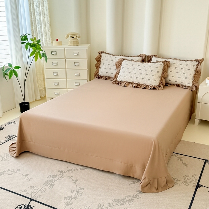 91家纺网 家纺一手货源 找家纺 金米诺 2025新款韩版有氧针织棉双层纱四件套 小确幸