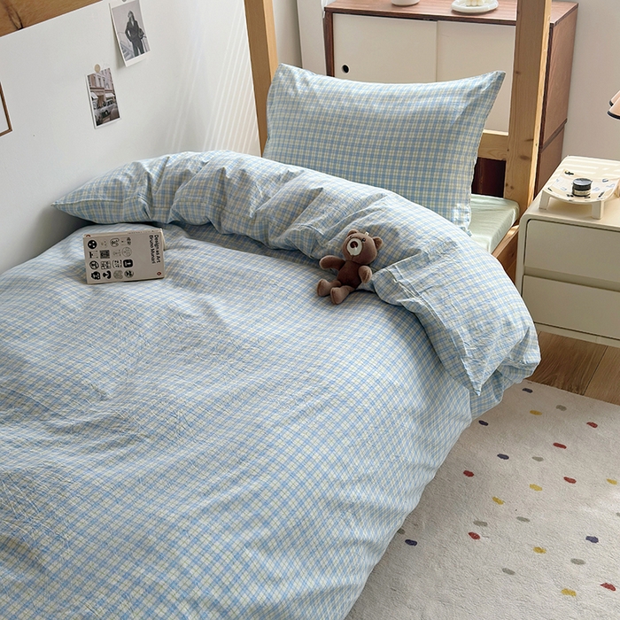 91家纺网 家纺一手货源 找家纺 水洗的故事 2025新款A类色织水洗棉学生三件套 青果-