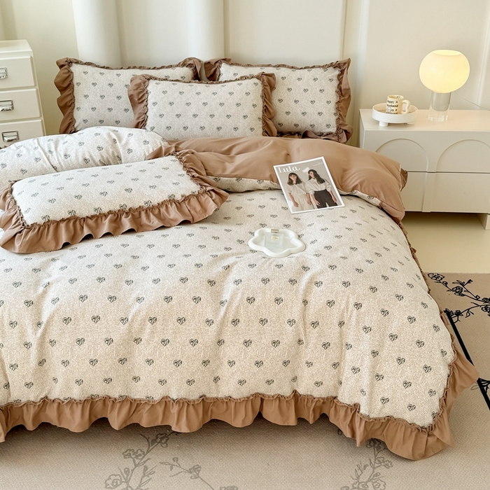 91家纺网 家纺一手货源 找家纺 金米诺 2025新款韩版有氧针织棉双层纱四件套 小确幸