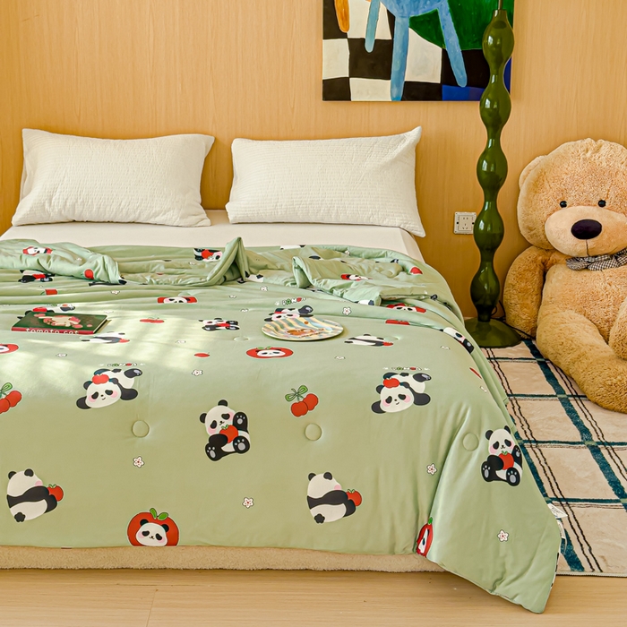 91家纺网 家纺一手货源 找家纺 品乐家纺 2025新款A类针织棉大豆被夏被夏凉被空调被学生被子 熊猫宝宝