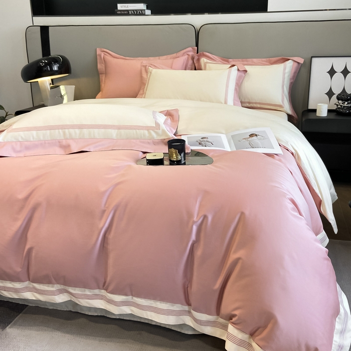 91家纺网 家纺一手货源 找家纺 桃园 2025新款纯棉全棉长绒棉刺绣绣花高端礼盒四件套-莱卡 莱卡豆沙粉