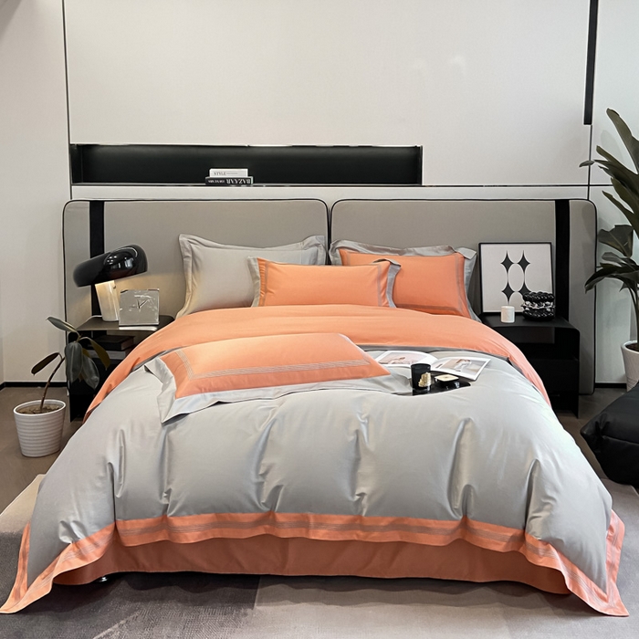 91家纺网 家纺一手货源 找家纺 桃园 2025新款纯棉全棉长绒棉刺绣绣花高端礼盒四件套-莱卡 莱卡迷雾灰