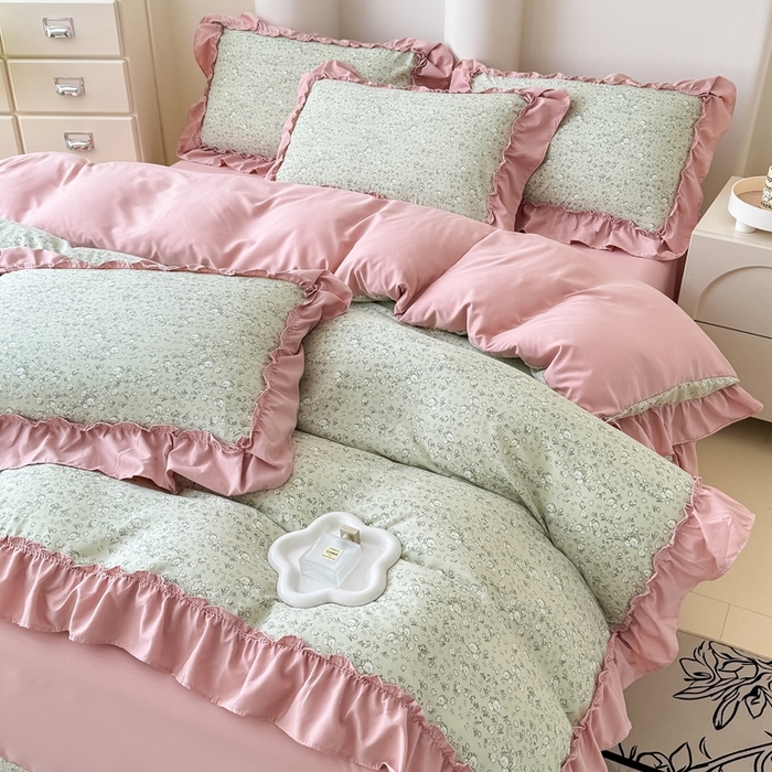 91家纺网 家纺一手货源 找家纺 金米诺 2025新款韩版有氧针织棉双层纱四件套 秘密花园