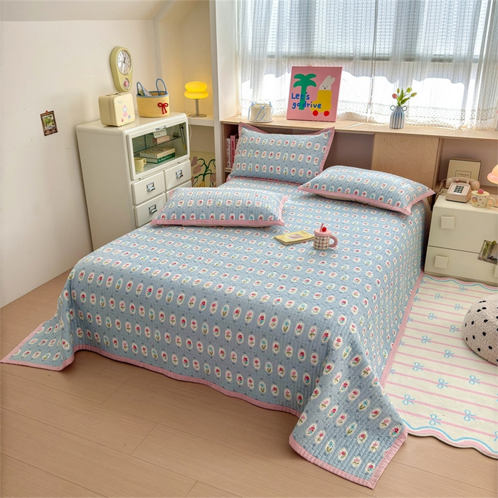 91家纺网 家纺一手货源 找家纺 美优兰 2025新款双面全棉水洗床盖花团锦簇