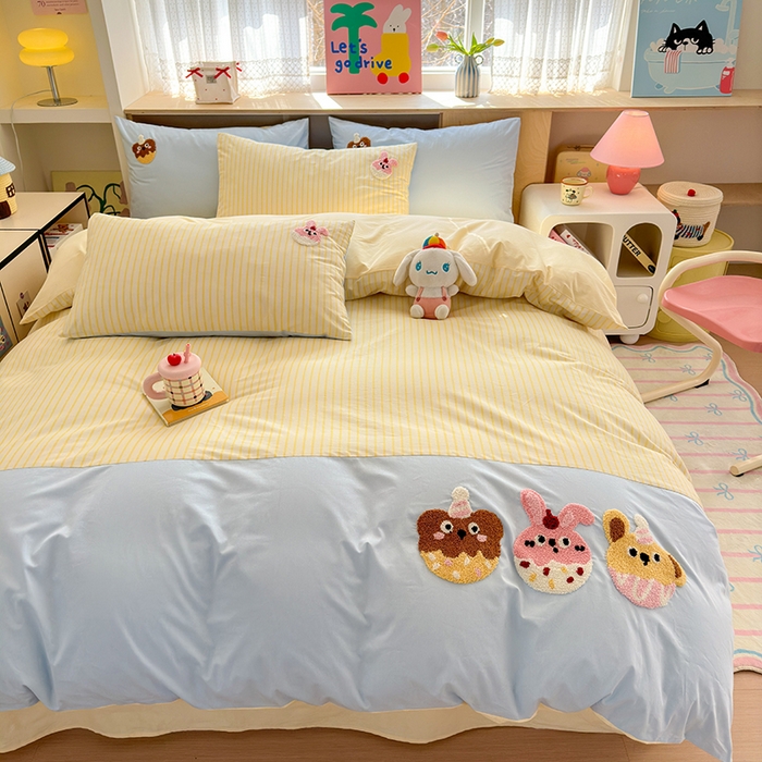 91家纺网 家纺一手货源 找家纺 娜娜 2025新款全棉立体毛巾绣四件套 甜甜圈派对