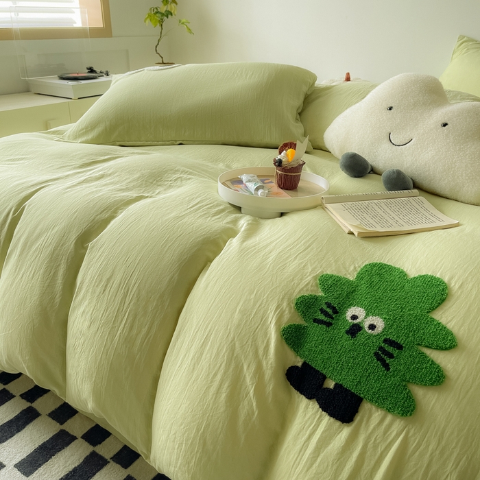 91家纺网 家纺一手货源 找家纺 宜家坊 2025新款卡通水洗棉毛巾绣四件套 幸运树