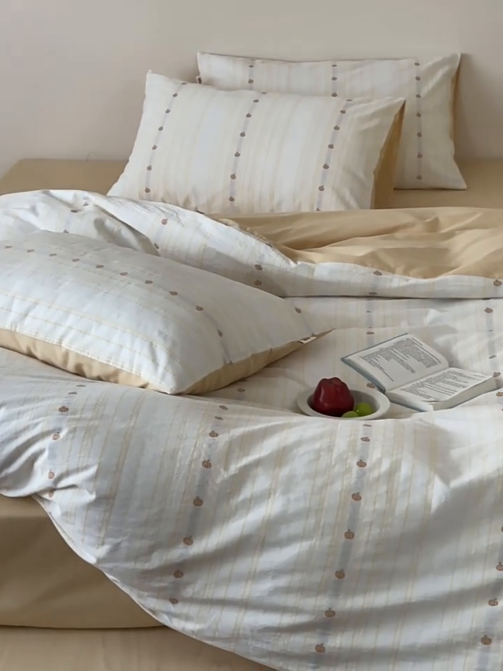 91家纺网 家纺一手货源 找家纺 2025【A类全棉刺绣提花四件套】日式无印刺绣A类提花四件套良品条纹床品套件全棉小清新双拼件套