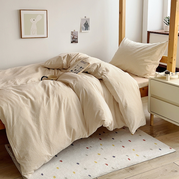 91家纺网 家纺一手货源 找家纺 水洗的故事 2025新款A类色织水洗棉学生三件套 小小格米-