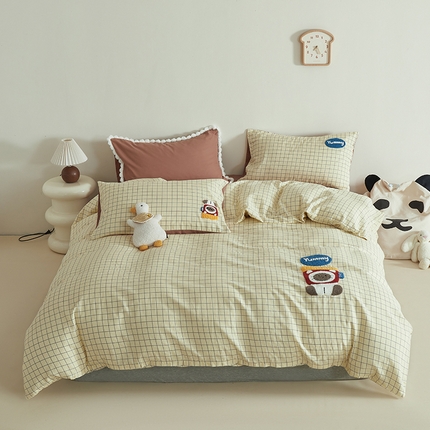 怡家居 2025新款全棉双层纱可爱卡通毛巾绣四件套 薯条仔