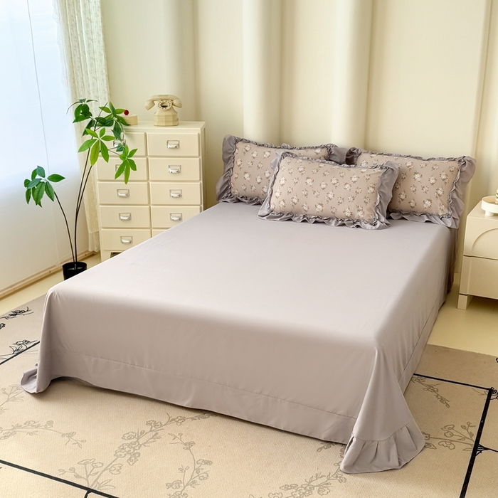 91家纺网 家纺一手货源 找家纺 金米诺 2025新款韩版有氧针织棉双层纱四件套 森语