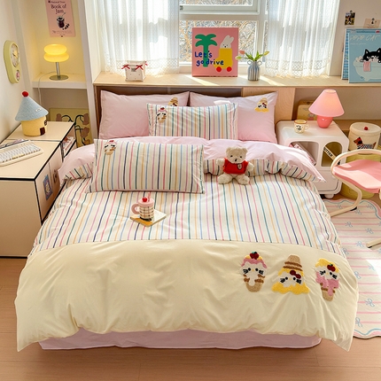 娜娜 2025新款全棉立体毛巾绣四件套 甜心小猫