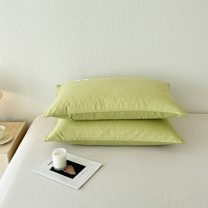 91家纺网 家纺一手货源 找家纺 眠博士 2025新款高支高密60支全棉条纹提花单枕套 枕套-提花豆绿