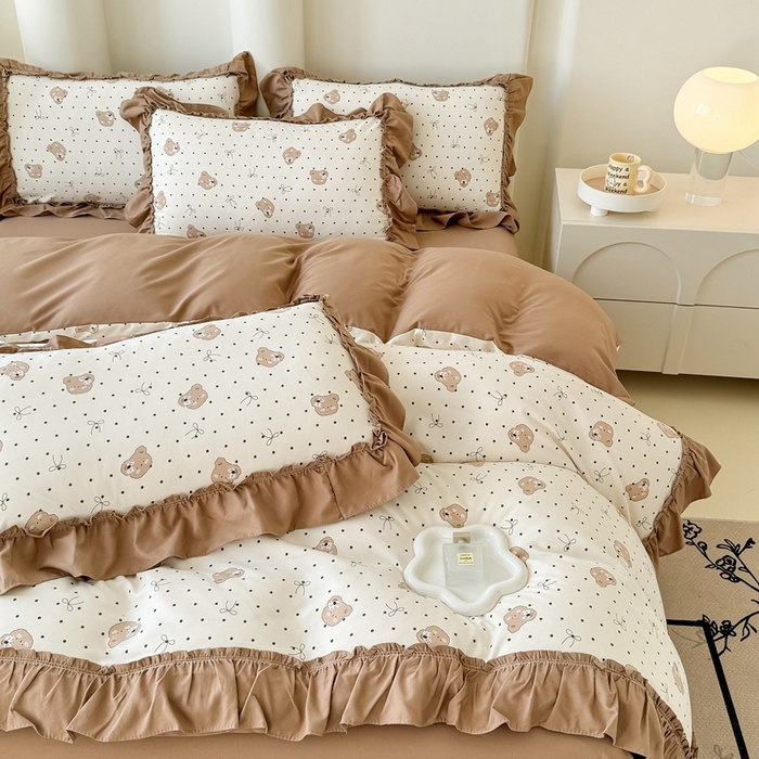 91家纺网 家纺一手货源 找家纺 金米诺 2025新款韩版有氧针织棉双层纱四件套 奇妙熊