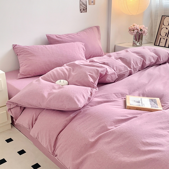 91家纺网 家纺一手货源 找家纺 （总）水洗的故事 2025新款色织水洗棉多巴胺纯色款四件套